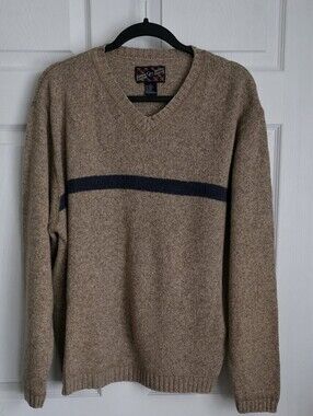 Vintage OCI Quality Clothing Striped V-Neck Sweater Large Ramie Wool Blend Y2K